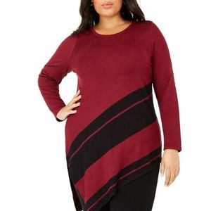 Alfani Plus Asymmetrical Sweater Malbec/Black 1X